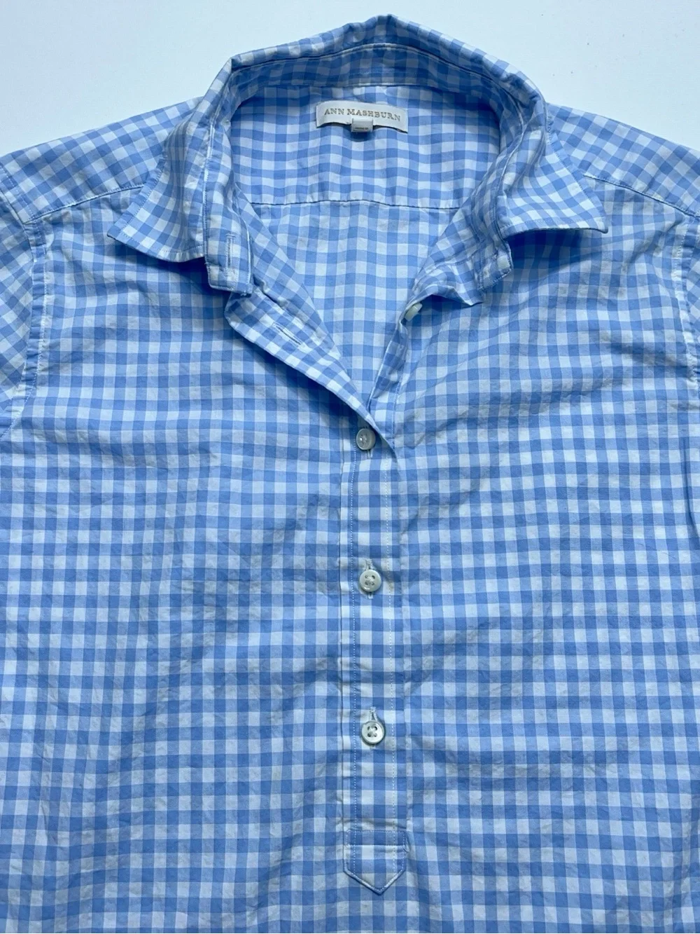 Ann Mashburn Popover Shirt Womens Small Blue Long Sleeve Gingham Poplin - Picture 16 of 16